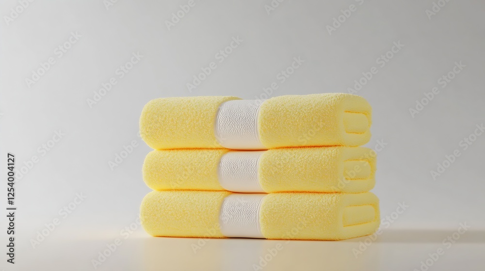 Poster vibrant yellow towels stacked neatly to brighten up any space : generative ai