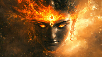 The power of shiva a digitally created image of the hindu god with a fiery eye ai generated. Abstract Deities. Illustration