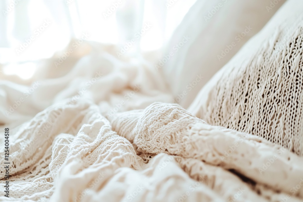 Poster cozy textiles and soft fabrics creating a serene indoor environment : generative ai