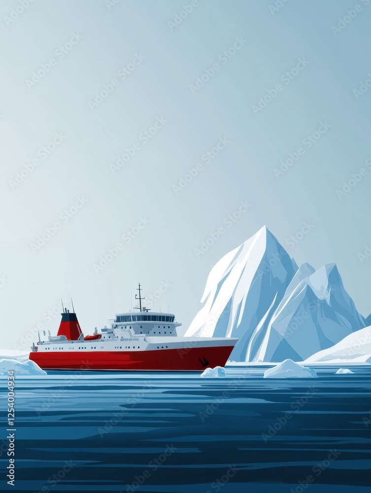Aufkleber exploring the arctic region with a research vessel navigating icy waters and towering glaciers on a 