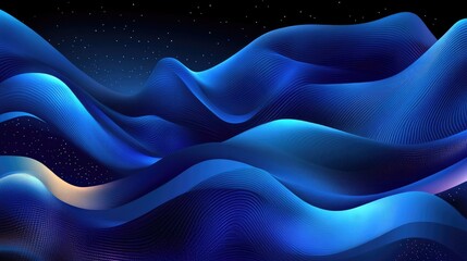 Obraz premium Abstract waves in blue hues create a dynamic, flowing visual effect against a dark backdrop.
