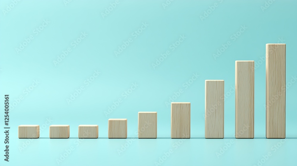 Poster wooden blocks on a light blue background displaying increasing growth and success over time : genera