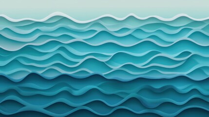 Fototapeta premium Abstract design featuring layered waves in various shades of blue, creating a sense of depth and tranquility, Ideal for backgrounds, wallpapers, or projects related to nature, water, and relaxation,