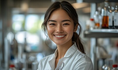 Smiling Young Woman Scientist In A Modern Laboratory