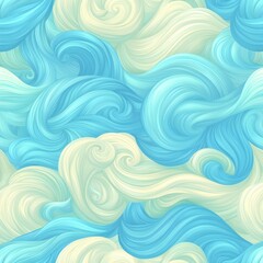 Fototapeta premium A vibrant abstract pattern featuring swirls of light blue and cream reminiscent of ocean waves, ideal for backgrounds in websites, presentations, or creative projects,