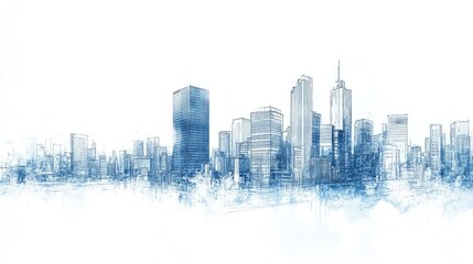 Obraz premium A minimalist blue-toned city skyline illustration with a modern aesthetic.