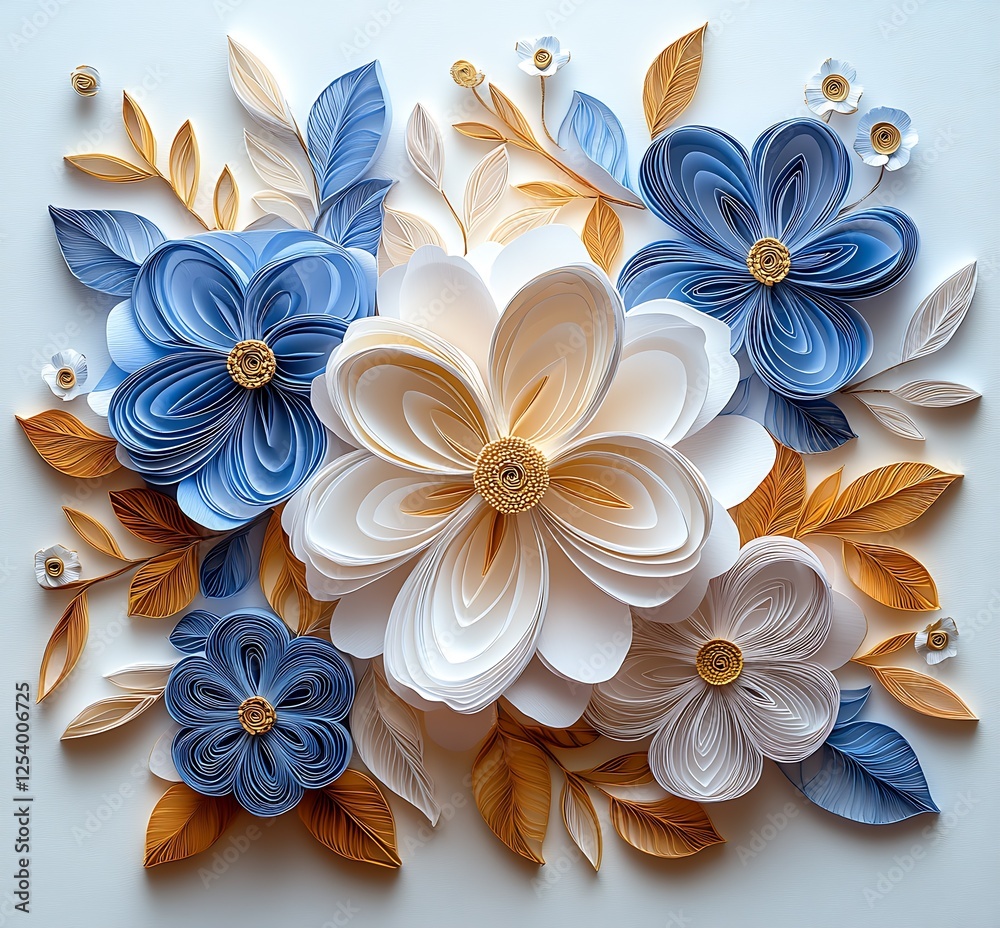 Poster charming arrangement of intricate paper flowers showcasing delicate craftsmanship in vibrant colors 