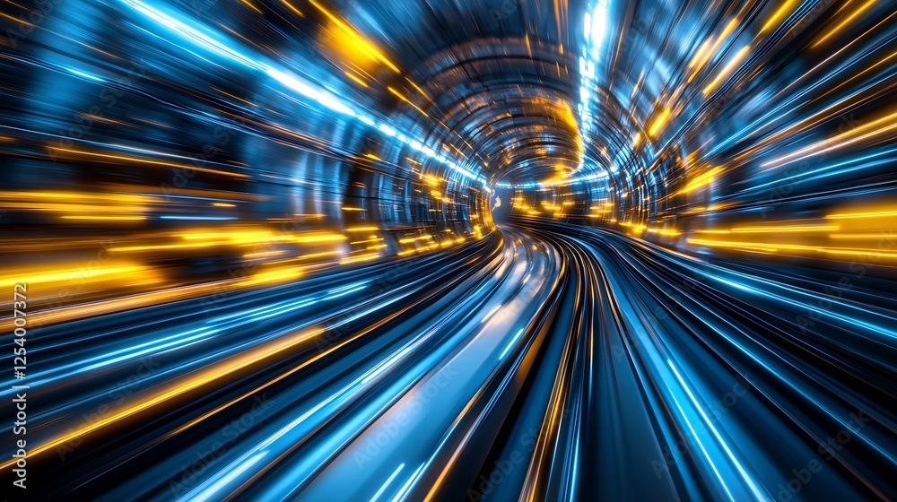 Aufkleber Vibrant and dynamic swirling tunnel with glowing blue and yellow lights creating a mesmerizing visual effect : Generative AI