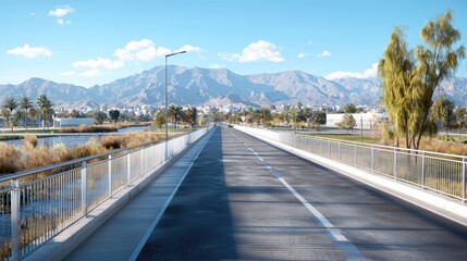 Obraz premium Scenic highway bridge, mountain view, autumn, sunny day, travel destination