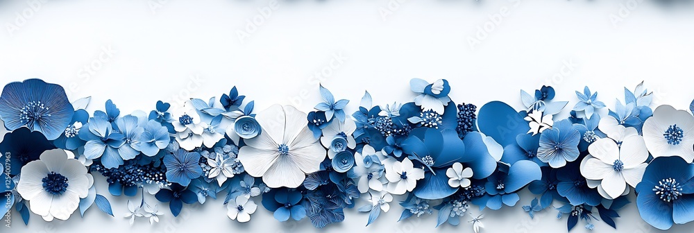 Poster stylish blue and white floral paper craft swag against a minimalistic background for art projects : 