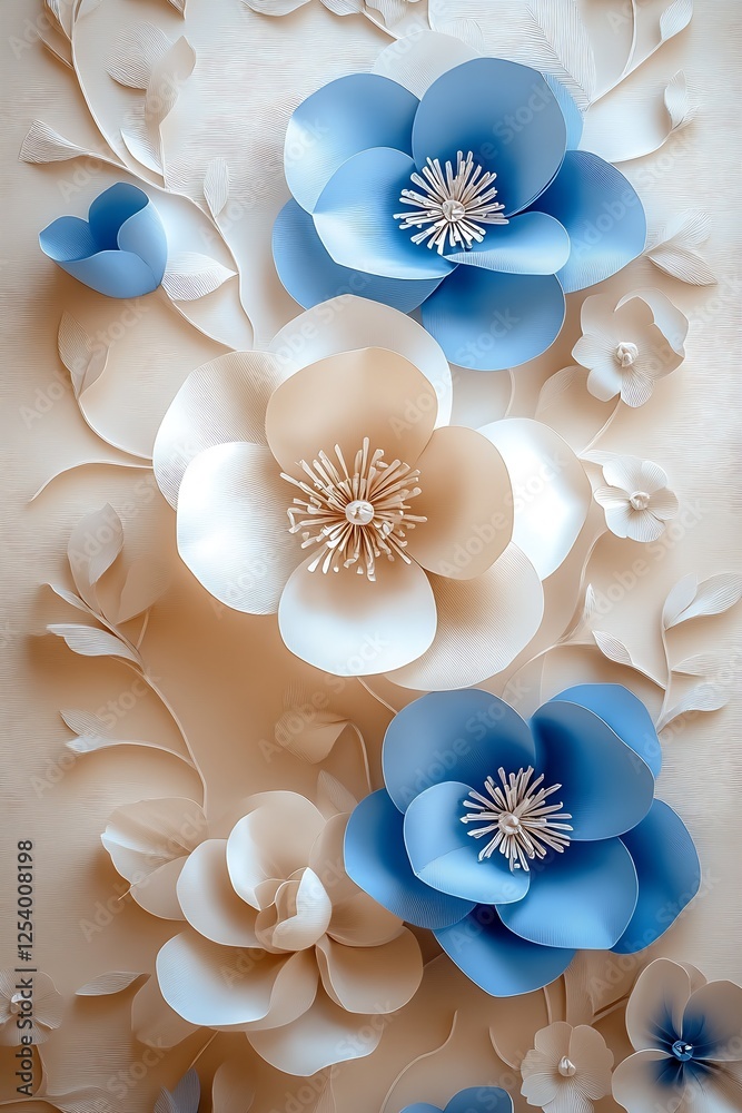 Poster intricate layered paper flowers in gentle hues creating a stunning artistic wall display : generativ