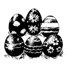 hand drawn vector of decorated easter eggs in vintage black and white style