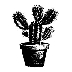 vintage cactus vector in flower pot, hand drawn in black and white engraving style