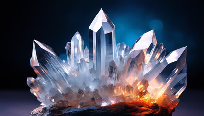 majestic quartz crystal cluster glowing on dark background
