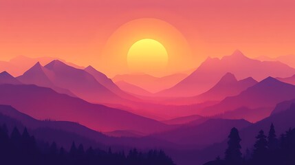 Fototapeta premium Majestic Sunset Over Purple Mountain Ranges
