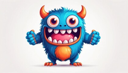 Naklejka premium cute monster mascot logo with round body and stubby arms illustration on a white background