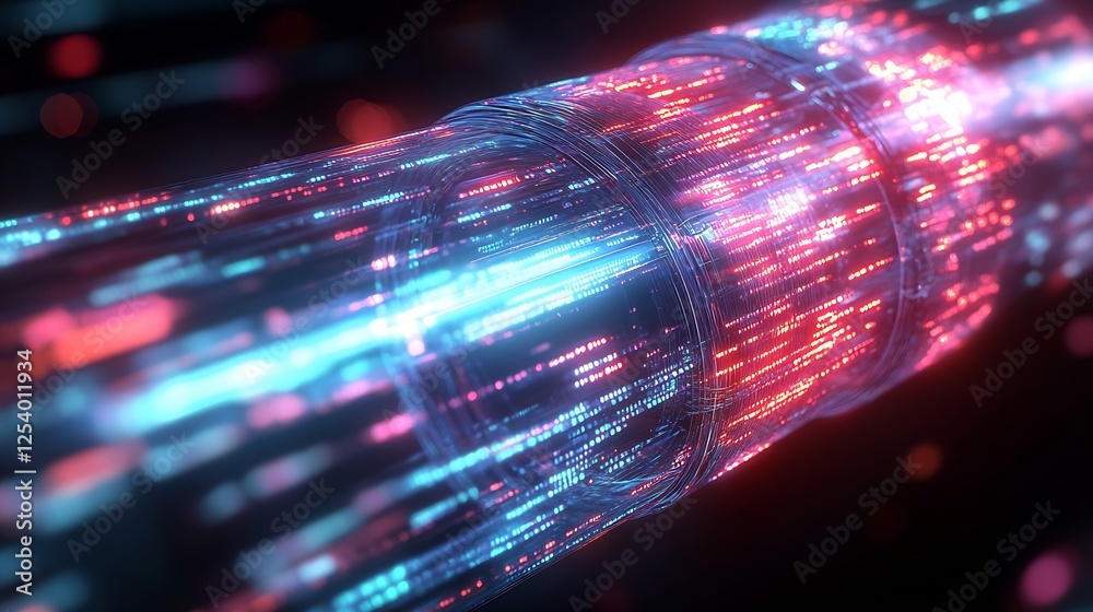 Aufkleber Vibrant abstract light trails representing data flow in a digital environment : Generative AI