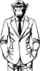 Line art of a human head with a monkey's head. No color, total lines..eps