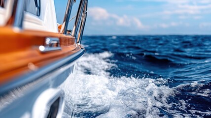 Obraz premium Close-up of boat sailing on ocean sunny day