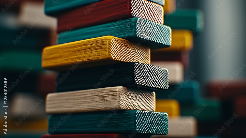 Poster colorful stacked blocks displaying creative arrangement for play and learning activities : generativ