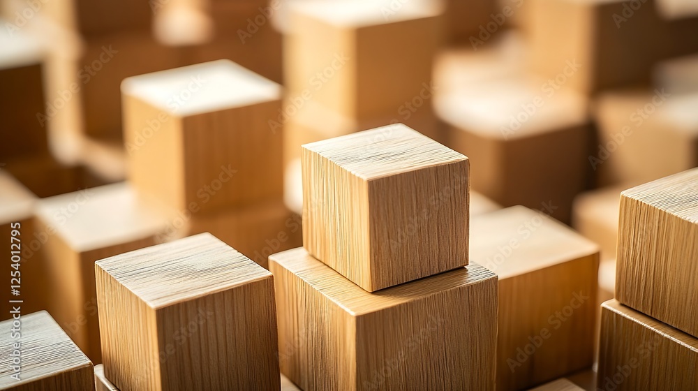 Leinwandbilder grouped wooden blocks with various heights creating a natural playground effect : generative ai