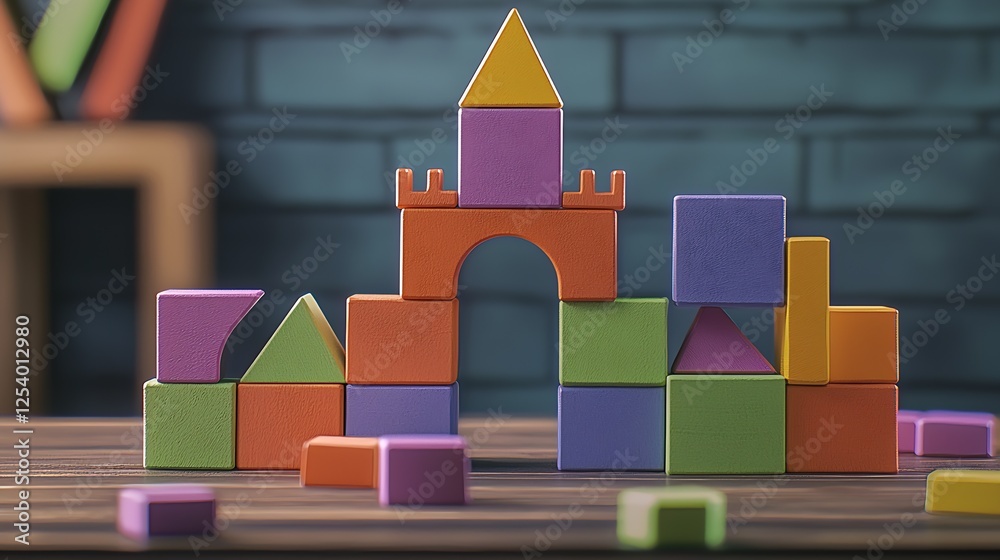 Aufkleber colorful arrangement of building blocks showcasing a castle design with various geometric shapes on 