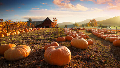 pumpkins on farm in autumn