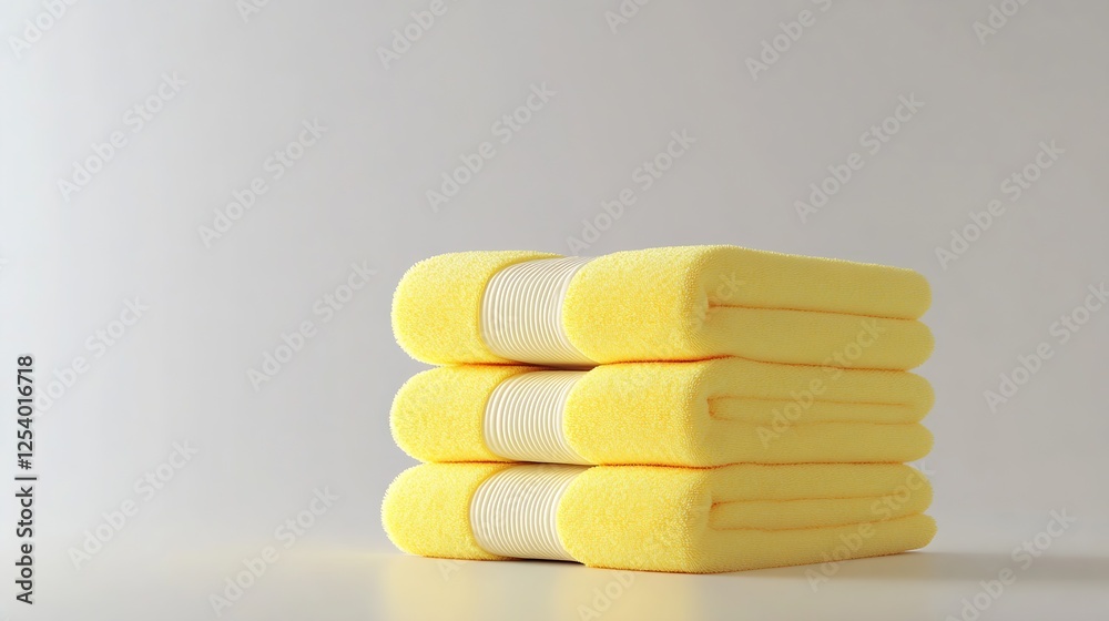 Poster freshly stacked yellow towels on simple background for a vibrant look : generative ai