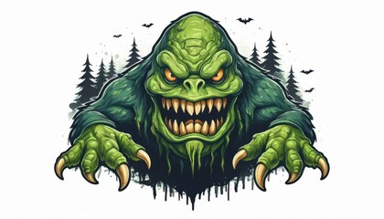 Fototapeta premium spooky swamp monster mascot logo with swampy skin illustration on a white background