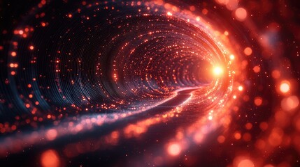 Obraz premium A vibrant, abstract tunnel of light and particles, suggesting movement through space.