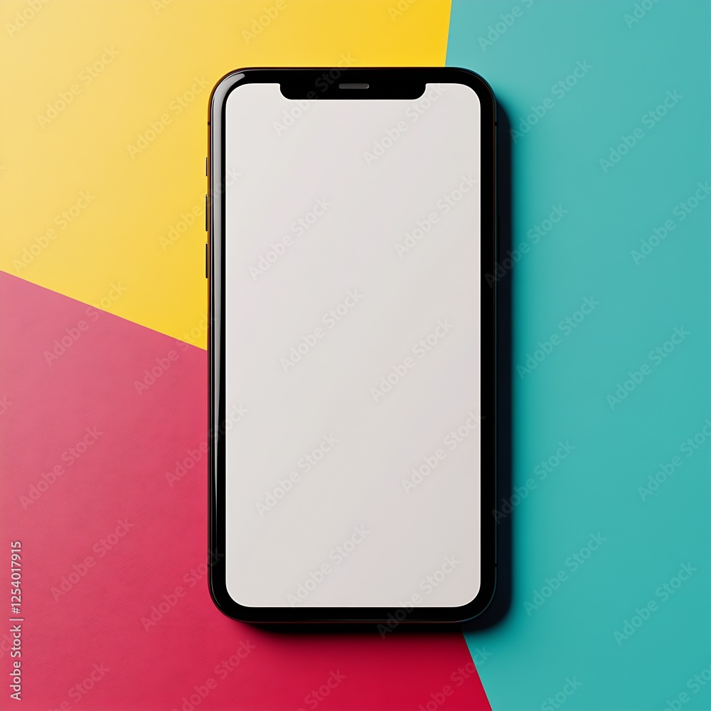 Poster modern smartphone on vibrant geometric background with bright colors for creative design and technol