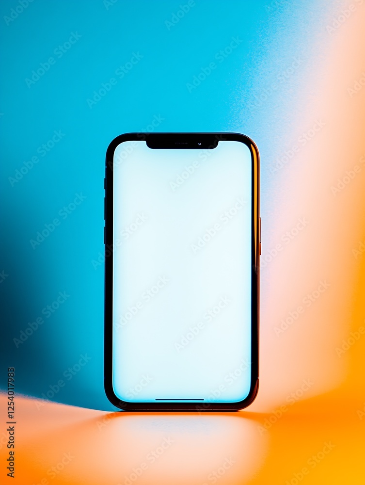 Poster elegant smartphone featuring a blank screen illuminated by colorful ambient lighting : generative ai