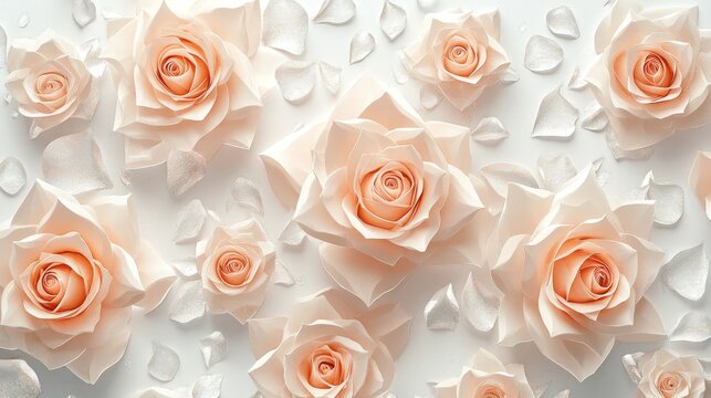 Elegant pale peach roses and petals form a background - Powered by Adobe