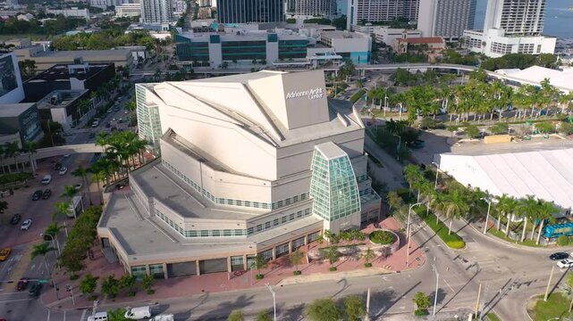 MIAMI, UNITED STATES - FEBRUARY 8, 2025: Aerial view of a modern architectural structure in downtown Miami during the day