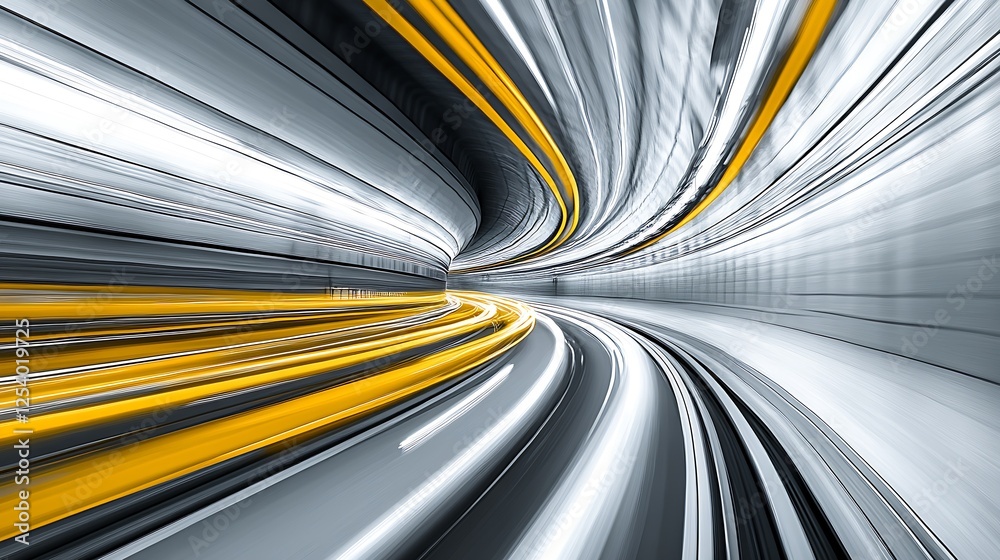 Fototapete Abstract motion blur of yellow and gray lines creating a dynamic tunnel effect : Generative AI