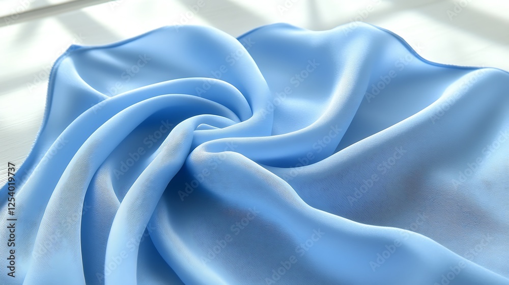 Poster satin blue cloth elegantly twisted showcasing its smooth texture and shine : generative ai