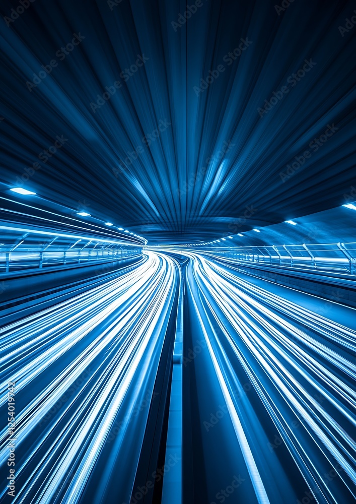 Poster Dynamic light trails in a vibrant tunnel creating an energetic visual experience : Generative AI