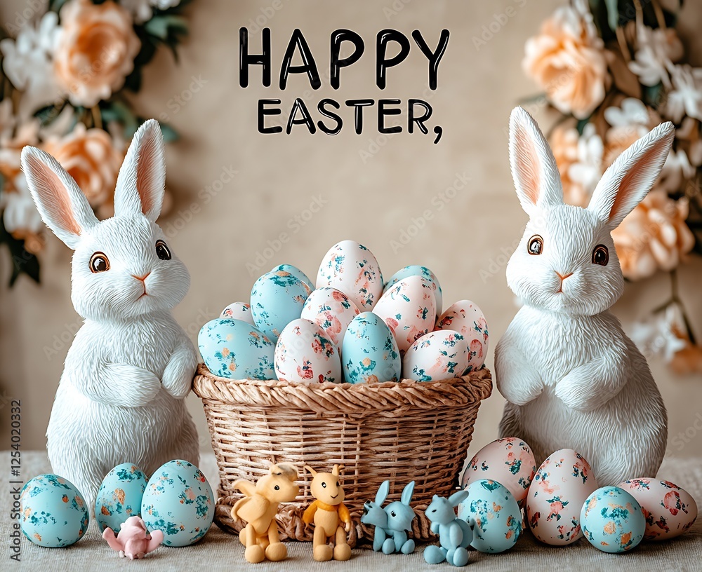 Aufkleber delightful easter arrangement with playful bunnies and colorful eggs creatively displayed : generati