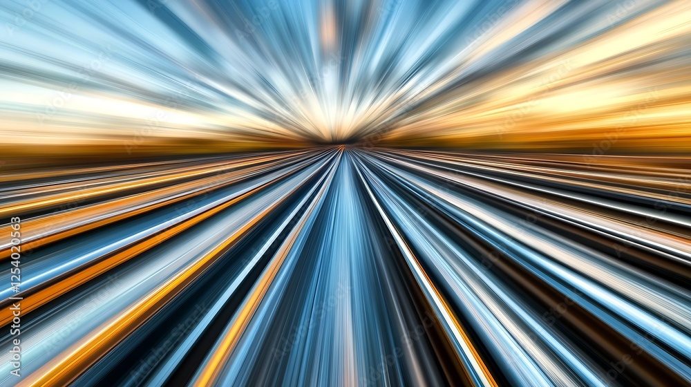 Poster accelerated motion blur of railway tracks illustrating speed and excitement at golden hour : generat