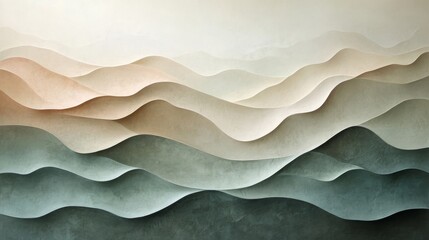 Fototapeta premium Abstract layered landscape with wavy shapes in muted colors