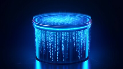 Futuristic Digital Data Cylinder Abstract Blue Neon Glowing Technology Background Modern Sci Fi Design Element Virtual Reality Binary Code Cyberpunk  