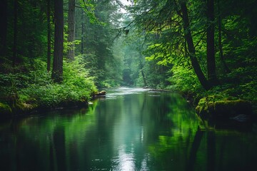 Fototapeta premium Earth Day with forests, wildlife, and rivers