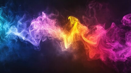 A colorful swirl of smoke in vibrant hues against a dark background.