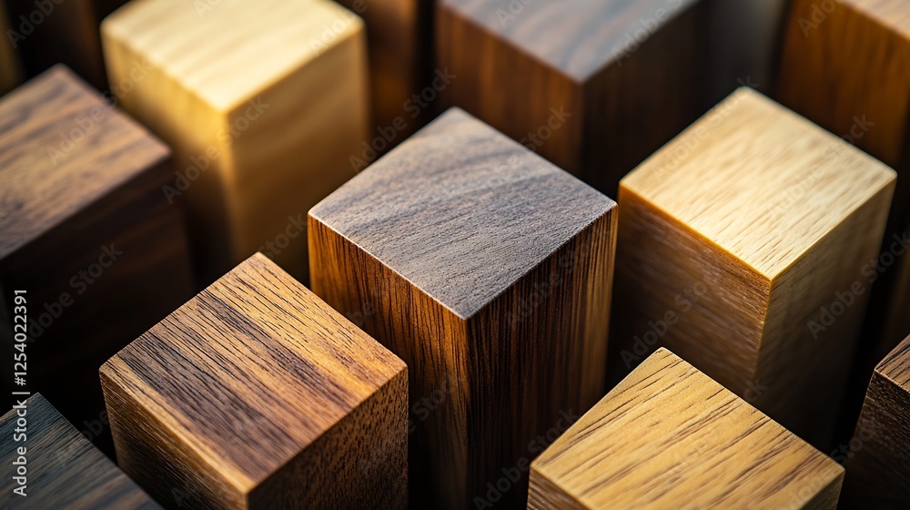 Fototapete artistic view of various wooden blocks arranged with sleek surfaces and distinct tones reflecting cr