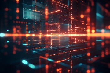 Intricate futuristic digital environment with glowing visuals and data cubes illustrating modern technology concepts : Generative AI