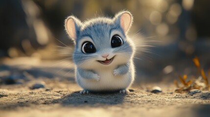 American Fancy Rat and Mouse Day Cute cartoon mouse with big eyes smiling in forest setting