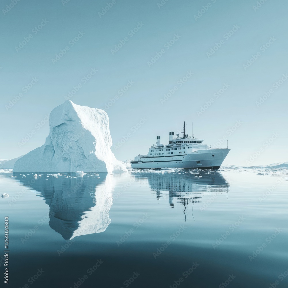Aufkleber cruise ship navigating icy waters near a large iceberg in a serene polar landscape during twilight h