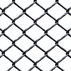 Fototapeta premium A close-up view of a robust black chain-link fence, showcasing the intricate weaving pattern and strength. Ideal for industrial, security, and architectural design projects.