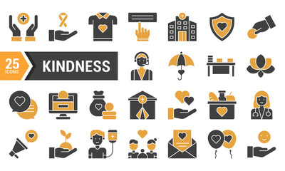 25 Kindness Glyph Icons in Two Colors for Websites and Apps.