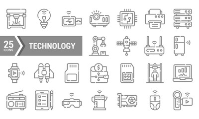 25 Linear Technology Icons for Web Design and Apps.